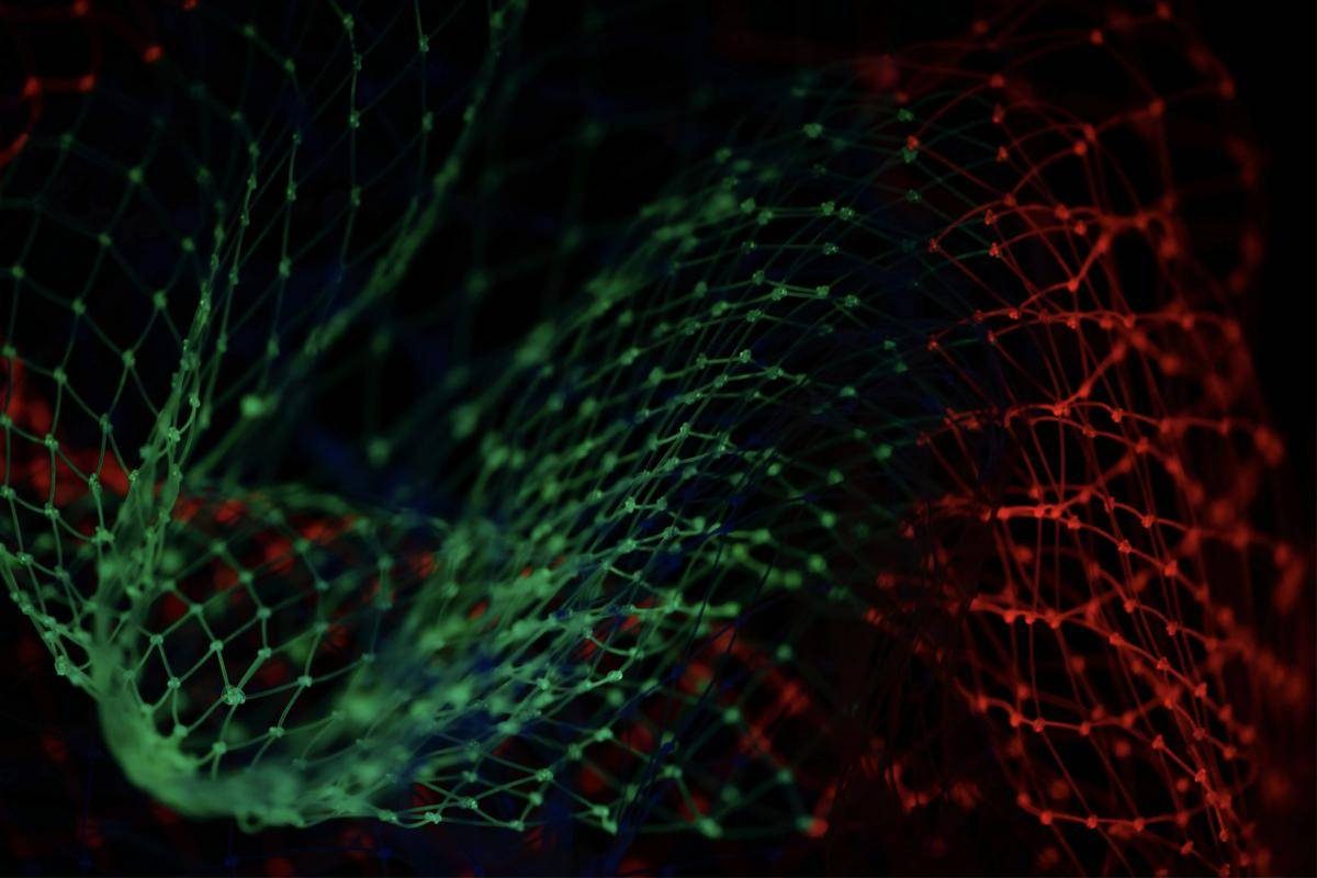 Glowing green and red mesh netting