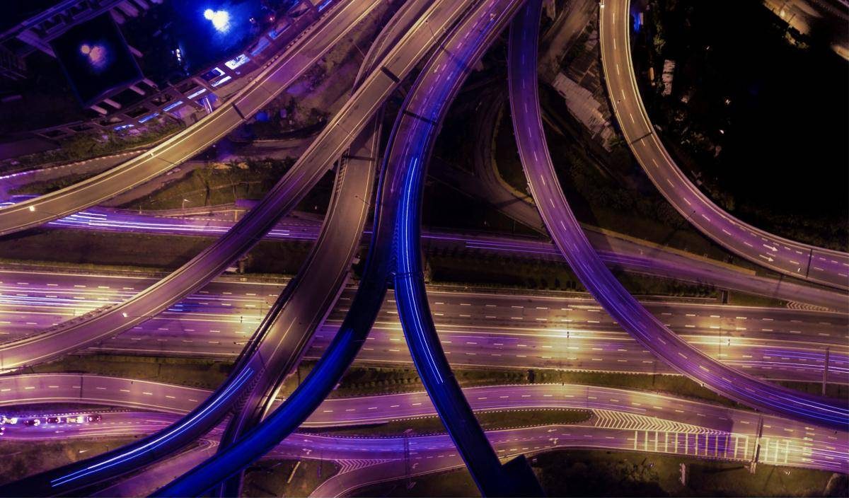 Highway interchange at night